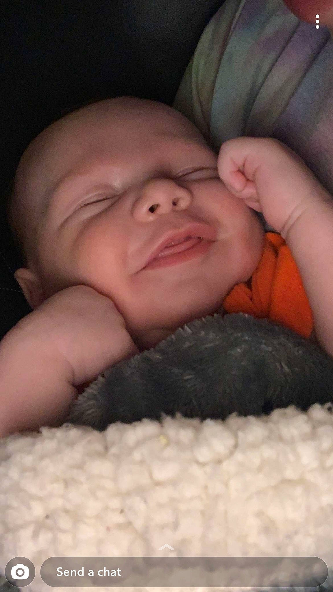 Kingston is registered to the contest to win money with this photo: baby, baby_laughing, baby_products, baby_toddler_clothing, cheek, child, comfort, eyebrow, facial_expression, finger, human, iris, laugh, lip, organ, person, product, skin, thumb, toddler