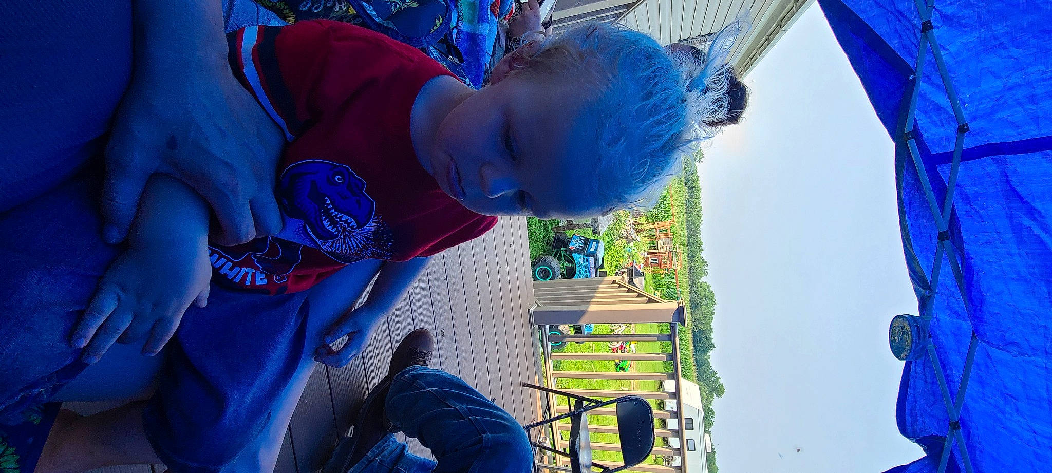 Gunner joined the competition — help win amazing prizes! azure, baseball_cap, blue, child, electric_blue, fun, grass, leisure, person, plant, recreation, sky, t_shirt, toddler, tree, under_exposed, vacation, water, world