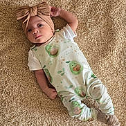Erelah joined the competition — help win amazing prizes! baby, infant, carpet, blanket, headband, bow, pajamas, avocado, pattern, clothing, lying_down, cute, soft_texture, indoors, child, face, socks, toddler, skin, expression