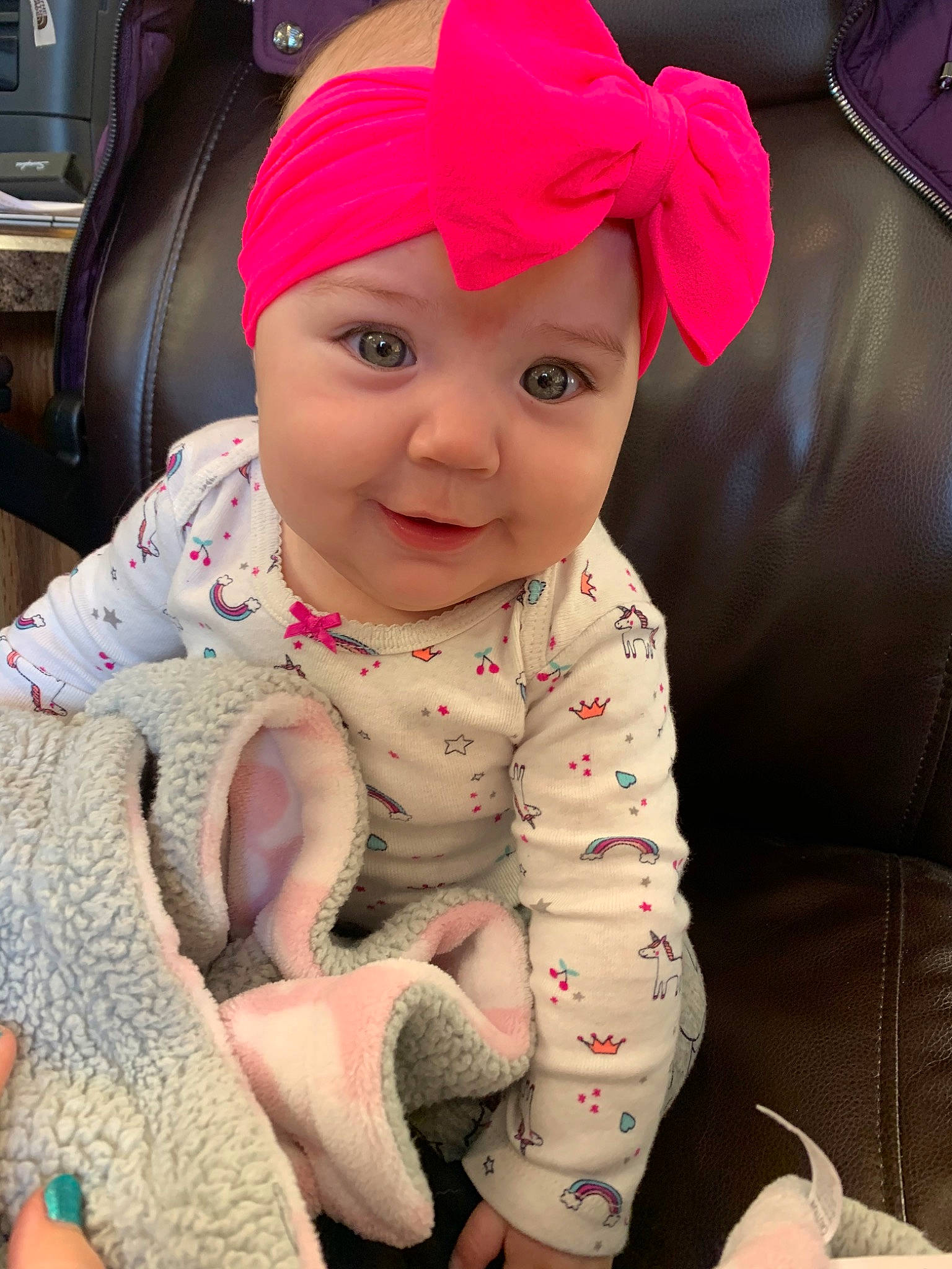 Marianna is registered to the contest to win money with this photo: baby, cheek, child, ear, eye, face, head, headgear, person, pink, skin, smile, toddler