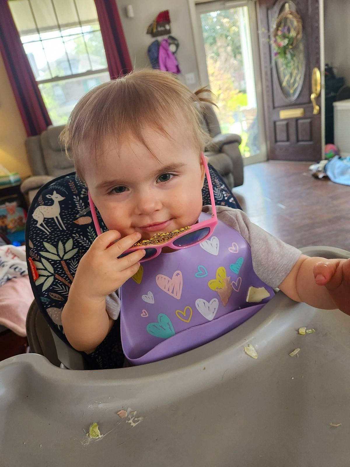 Cara joined the competition — help win amazing prizes! baby, baby_products, baby_toddler_clothing, bathing, bib, chair, cheek, child, flooring, fun, hairstyle, happy, person, picture_frame, play, sitting, skin, smile, toddler, vacation