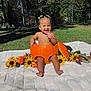 toddler, pumpkin, sunflowers, blanket, outdoor, grass, trees, smiling, child, autumn, nature, green_bows, happy, cute, fall, seasonal, baby, sunlight, park, playful