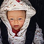 Louise a rejoint le concours — aidez-le/la à gagner de superbes lots ! baby, blue_eyes, car_seat, child, close_up, cute, face, hood, infant, jacket, mushroom_pattern, person, portrait, snug, soft_light, stroller, warm, white_clothing, winter_clothing, young_child