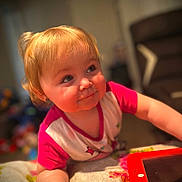 Presley joined the competition — help win amazing prizes! accessories, architecture, baby, bed, bedroom, blonde, bodypart, building, clothing, computer, computerhardware, computerkeyboard, couch, crawling, cream, cushion, dessert, dress, electronics, face