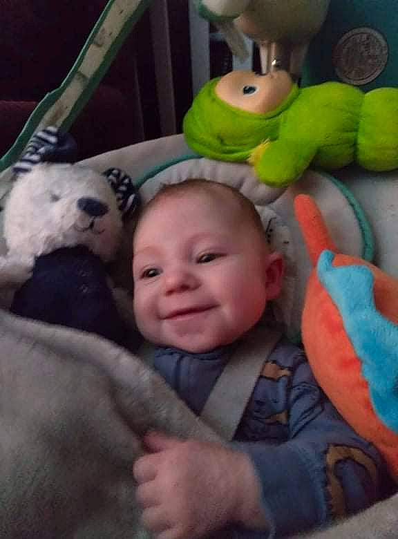 Grey joined the competition — help win amazing prizes! baby, baby_toddler_clothing, cheek, child, comfort, finger, gesture, happy, infant_bed, joy, mammal, nose, organ, person, product, skin, smile, snapshot, textile, toddler