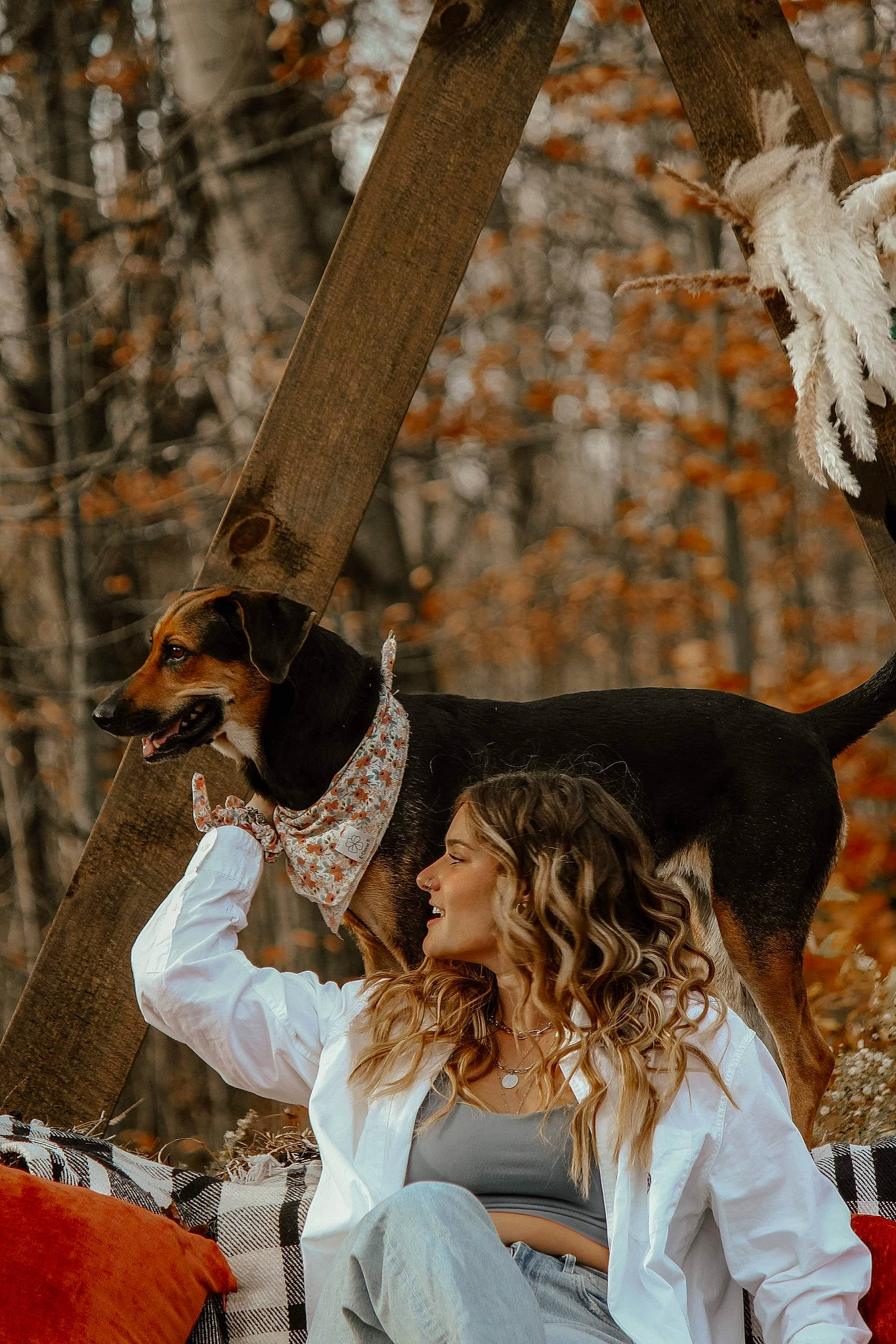 Hazel is registered to the contest to win money with this photo: canidae, dog_breed, event, eyewear, fashion_accessory, fawn, fur, happy, hat, mammal, sporting_group, spring, sunglasses, tradition, tree, trunk, twig, vertebrate, winter, wood