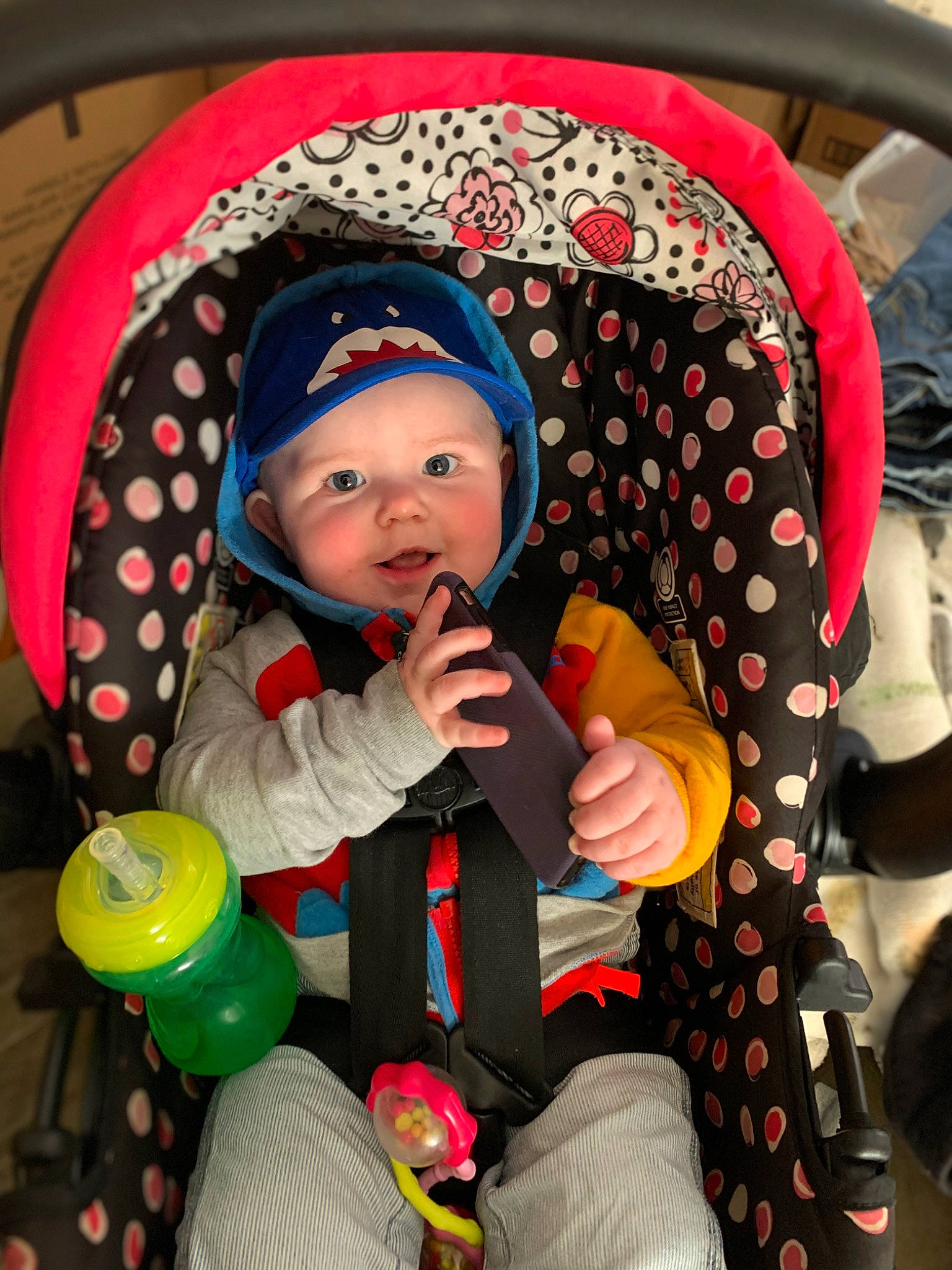 Jupiter joined the competition — help win amazing prizes! baby, baby_carriage, baby_products, baby_toddler_clothing, cap, car_seat, child, costume, event, fashion_accessory, fun, headwear, human_body, people, person, pink, product, recreation, sitting, skin