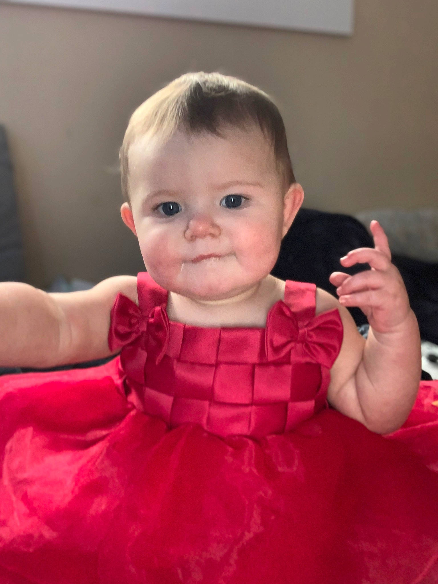 Jupiter joined the competition — help win amazing prizes! baby, baby_toddler_clothing, cheek, child, chin, dress, eyelash, fun, gesture, happy, iris, lip, neck, one_piece_garment, person, pink, skin, sleeve, smile, thumb