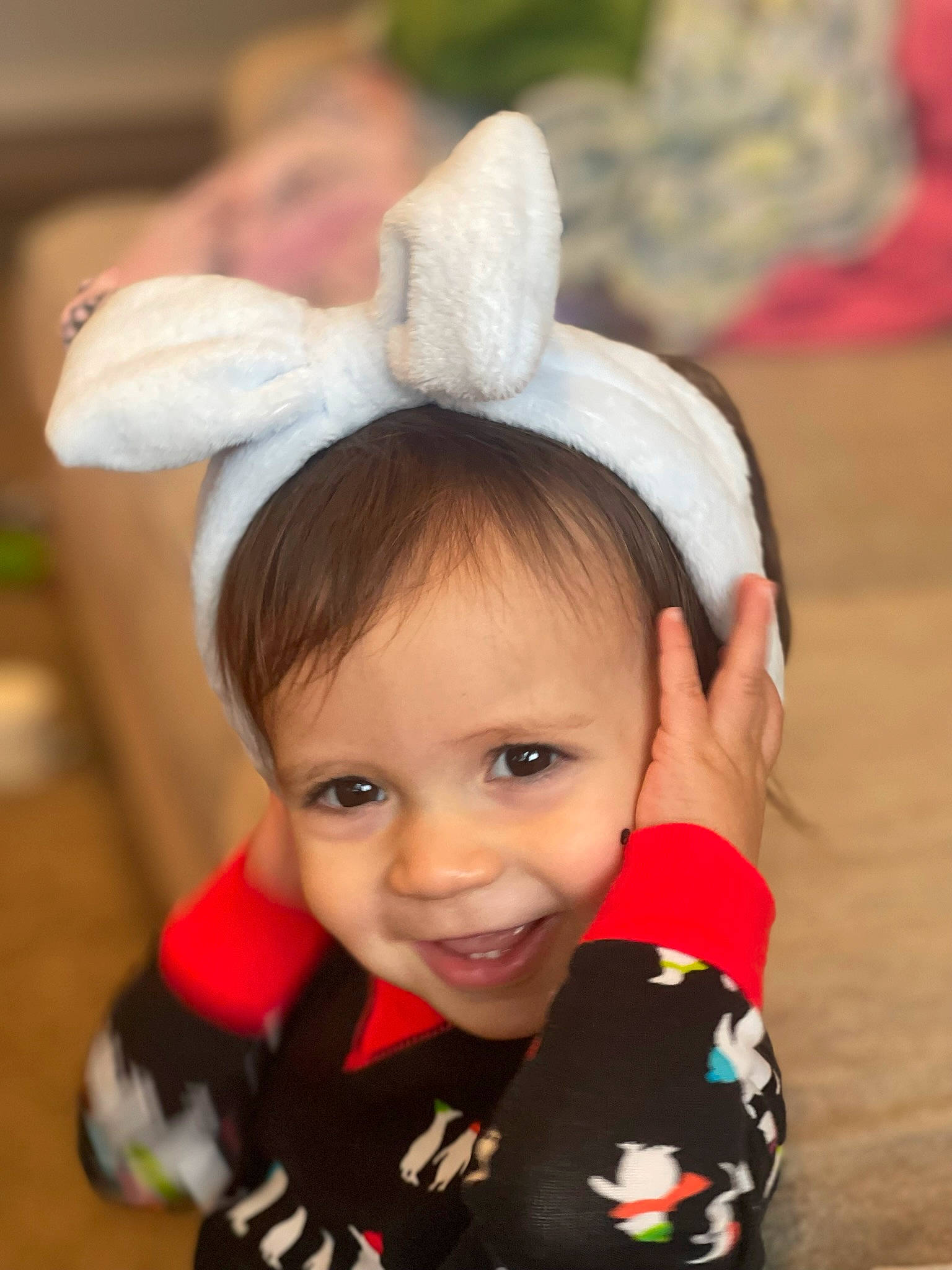Maeve joined the competition — help win amazing prizes! baby, baby_toddler_clothing, christmas, christmas_eve, costume_hat, ear, event, eye, fashion_accessory, fawn, fictional_character, fun, happy, headband, holiday, human_body, joy, person, skin, sleeve