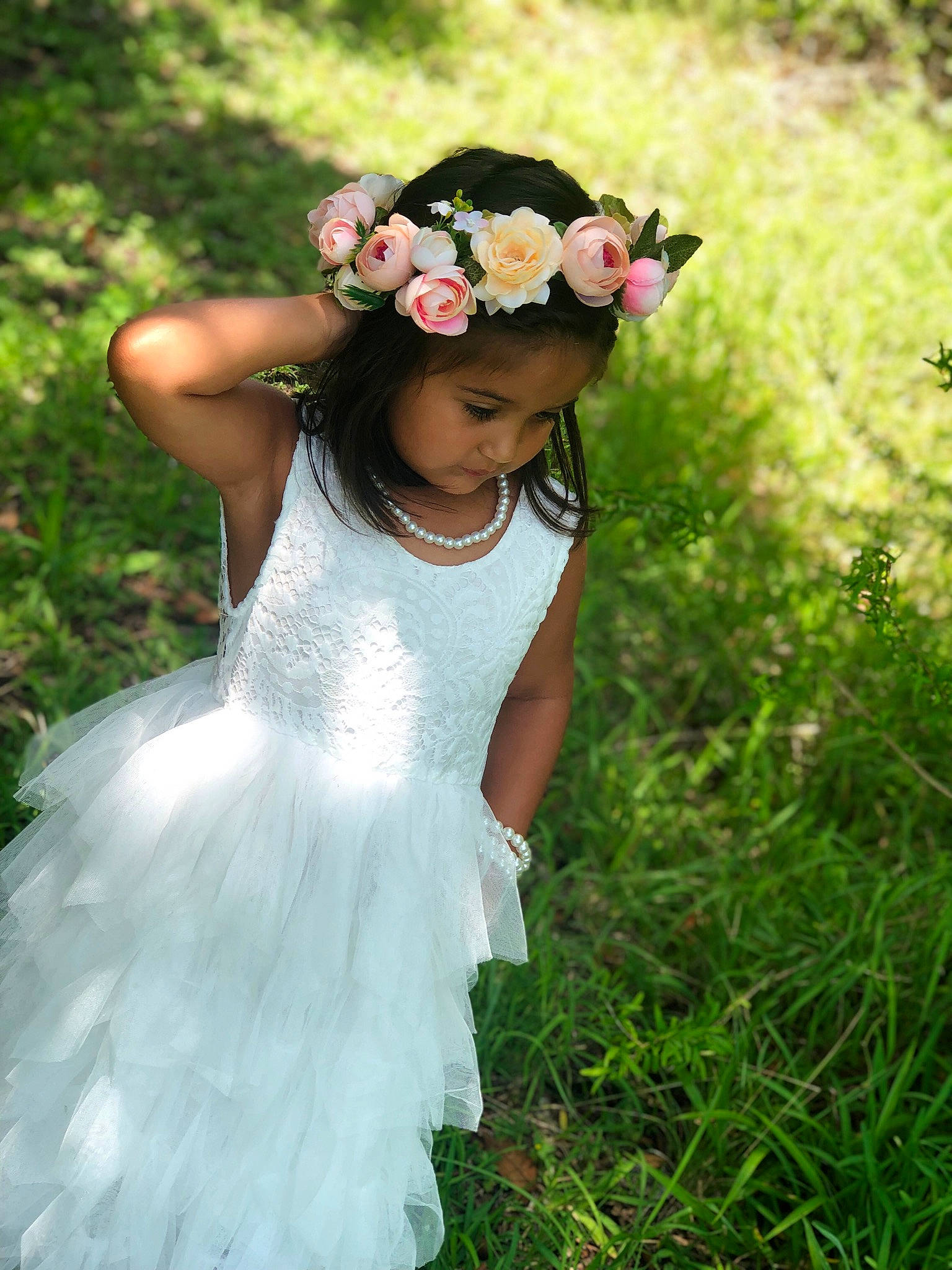 Maleena joined the competition — help win amazing prizes! bouquet, bridal_clothing, bridal_party_dress, bride, ceremony, child, clothing, dress, flower, flower_girl, gown, grass, hair_accessory, headpiece, person, petal, pink, plant, toddler, wedding_dress