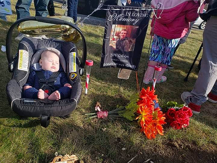 Brian joined the competition — help win amazing prizes! baby, baby_carriage, baby_products, chair, child, comfort, event, fun, grass, joy, leisure, person, plant, recreation, shorts, sitting, toddler, tree, yard