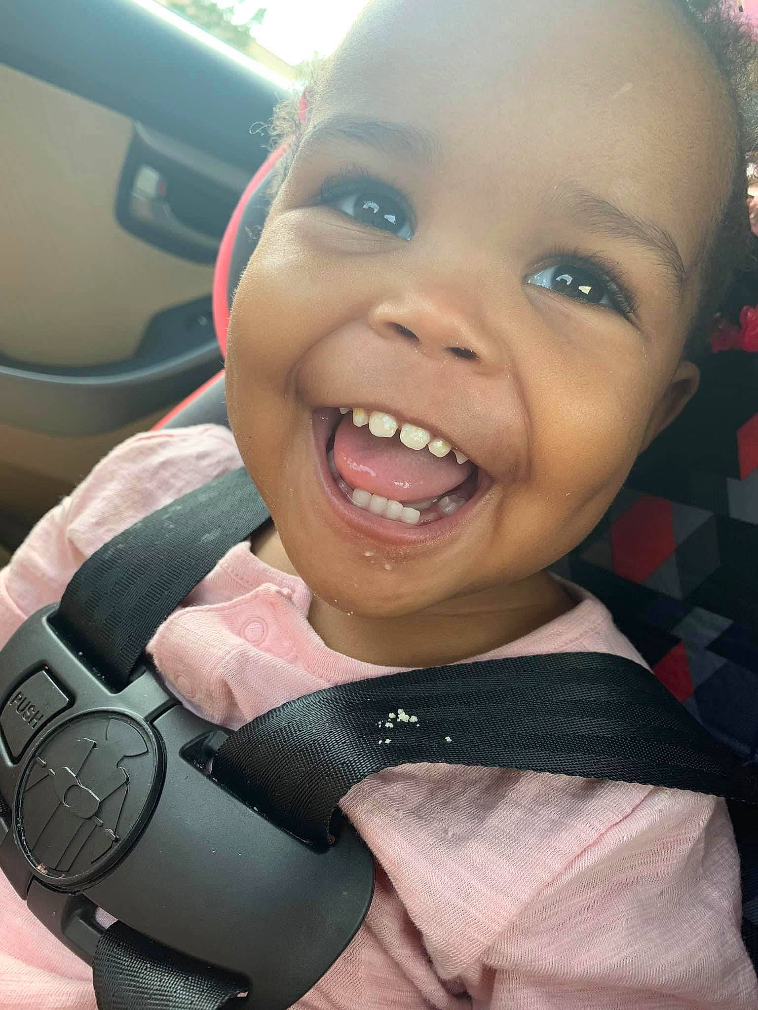 Layanna joined the competition — help win amazing prizes! baby, car_seat, cheek, child, chin, eyebrow, face, facial_expression, forehead, happy, head, joy, lip, mouth, nose, organ, person, product, skin, smile