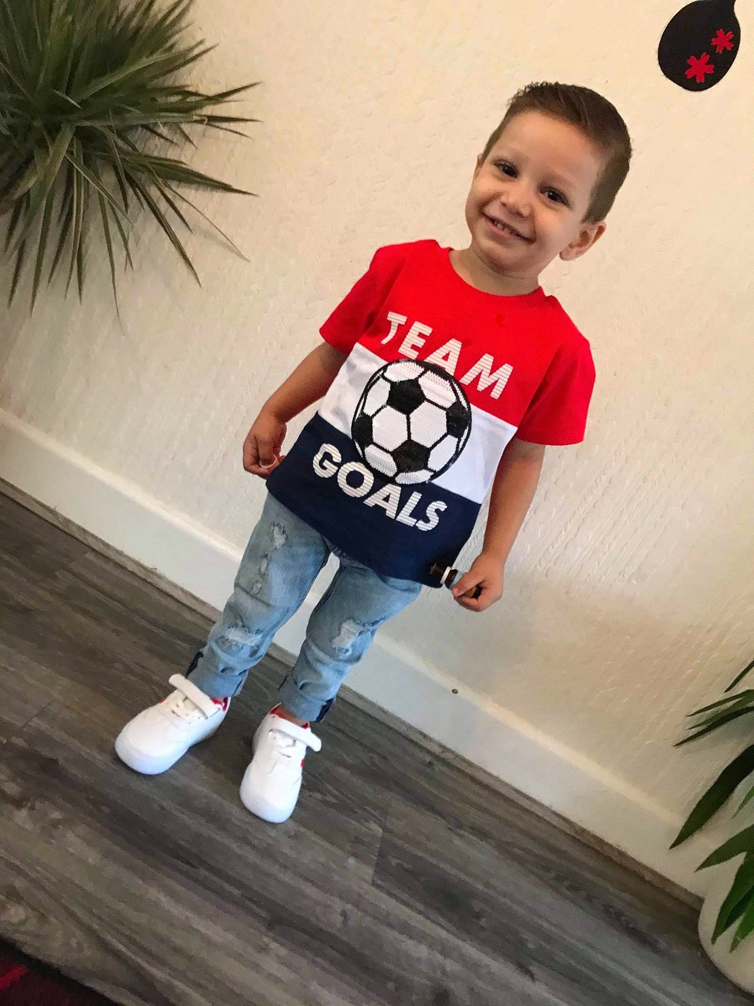 Ayan joined the competition — help win amazing prizes! baby_toddler_clothing, cool, flash_photography, flooring, hair, happy, hardwood, human_body, joint, joy, leg, person, plant, sleeve, smile, sportswear, t_shirt, toddler, tree, waist