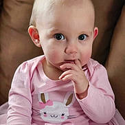 Patricia is registered to the contest to win money with this photo: baby, biting, blonde, bodypart, clothing, couch, eating, face, finger, food, furniture, hair, hand, head, person, photography, portrait, sitting, sleeve, t_shirt