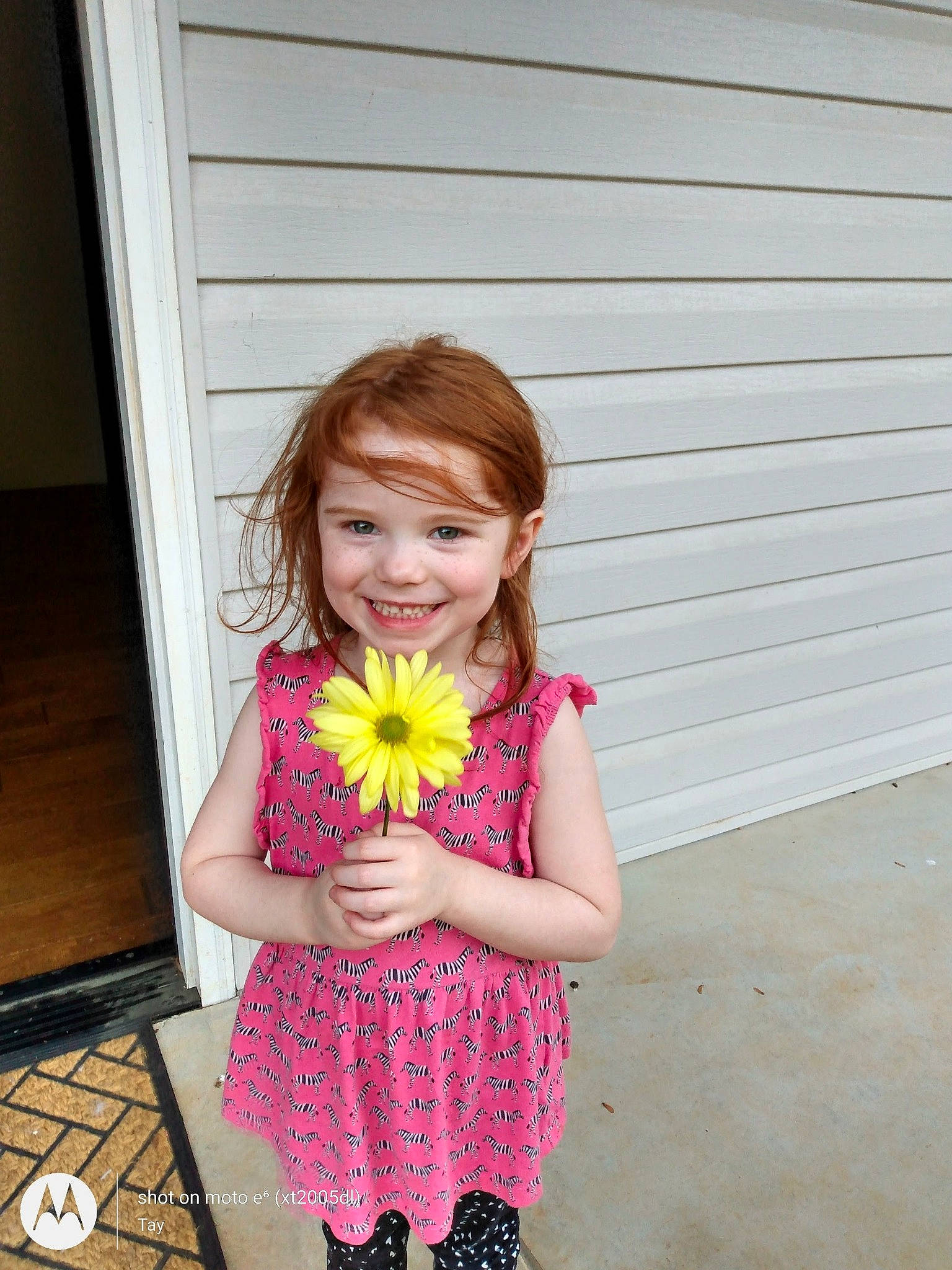 Crimson is registered to the contest to win money with this photo: annual_plant, child, flower, flowering_plant, fun, grass, hair, happy, joy, magenta, pattern, person, petal, photograph, pink, plant, smile, snapshot, standing, thigh