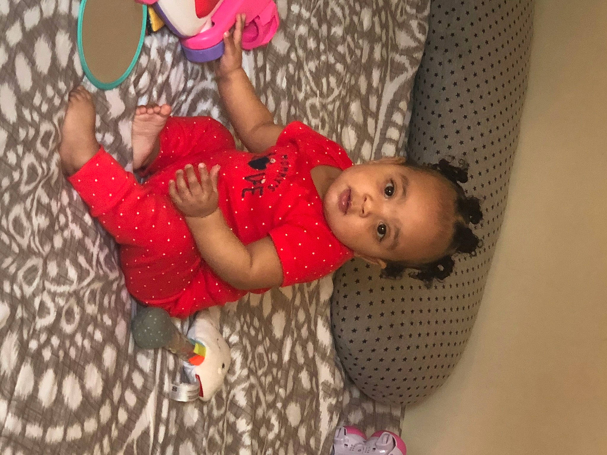 Kambrie is registered to the contest to win money with this photo: baby, cheek, child, fun, happy, leg, person, play, red, skin, smile, toddler