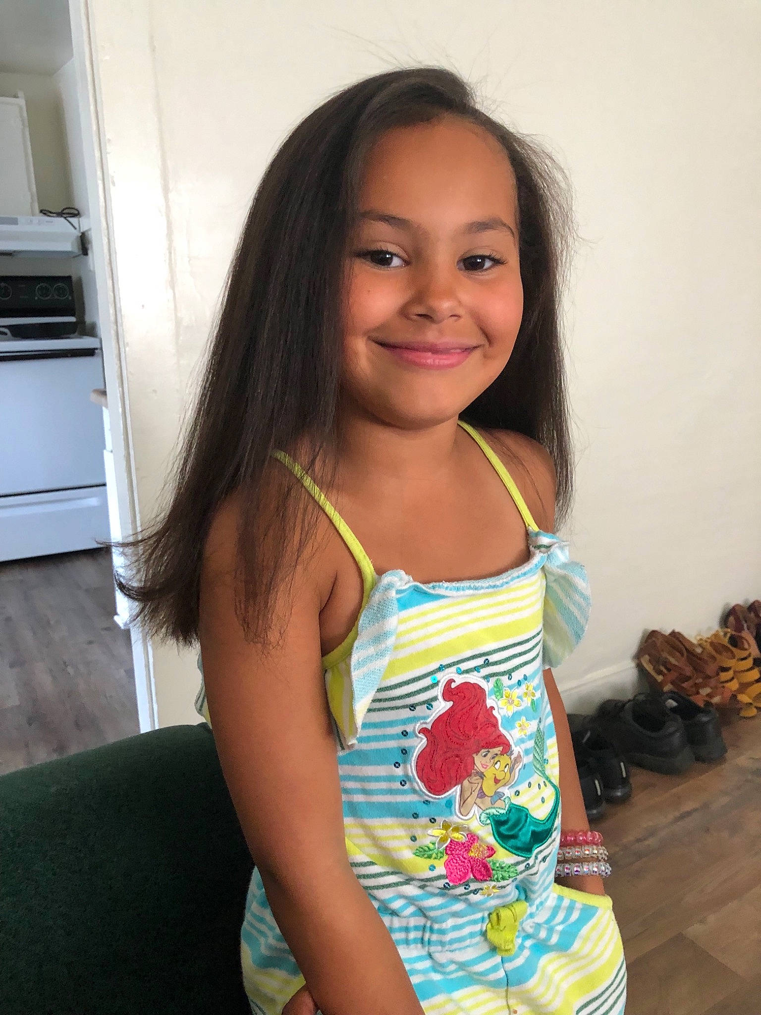 Kherington joined the competition — help win amazing prizes! beauty, black_hair, brown_hair, child, child_model, hair, hairstyle, joy, long_hair, neck, person, shoulder, smile, t_shirt, thigh, vacation