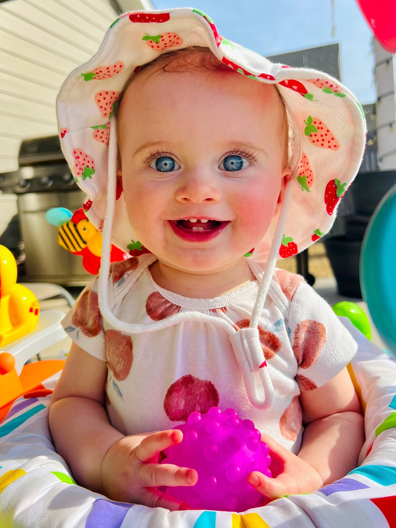 Kennedy joined the competition — help win amazing prizes! baby, baby_toddler_clothing, blue, child, event, fun, green, happy, hat, joy, magenta, person, photograph, pink, product, red, skin, smile, snapshot, toddler