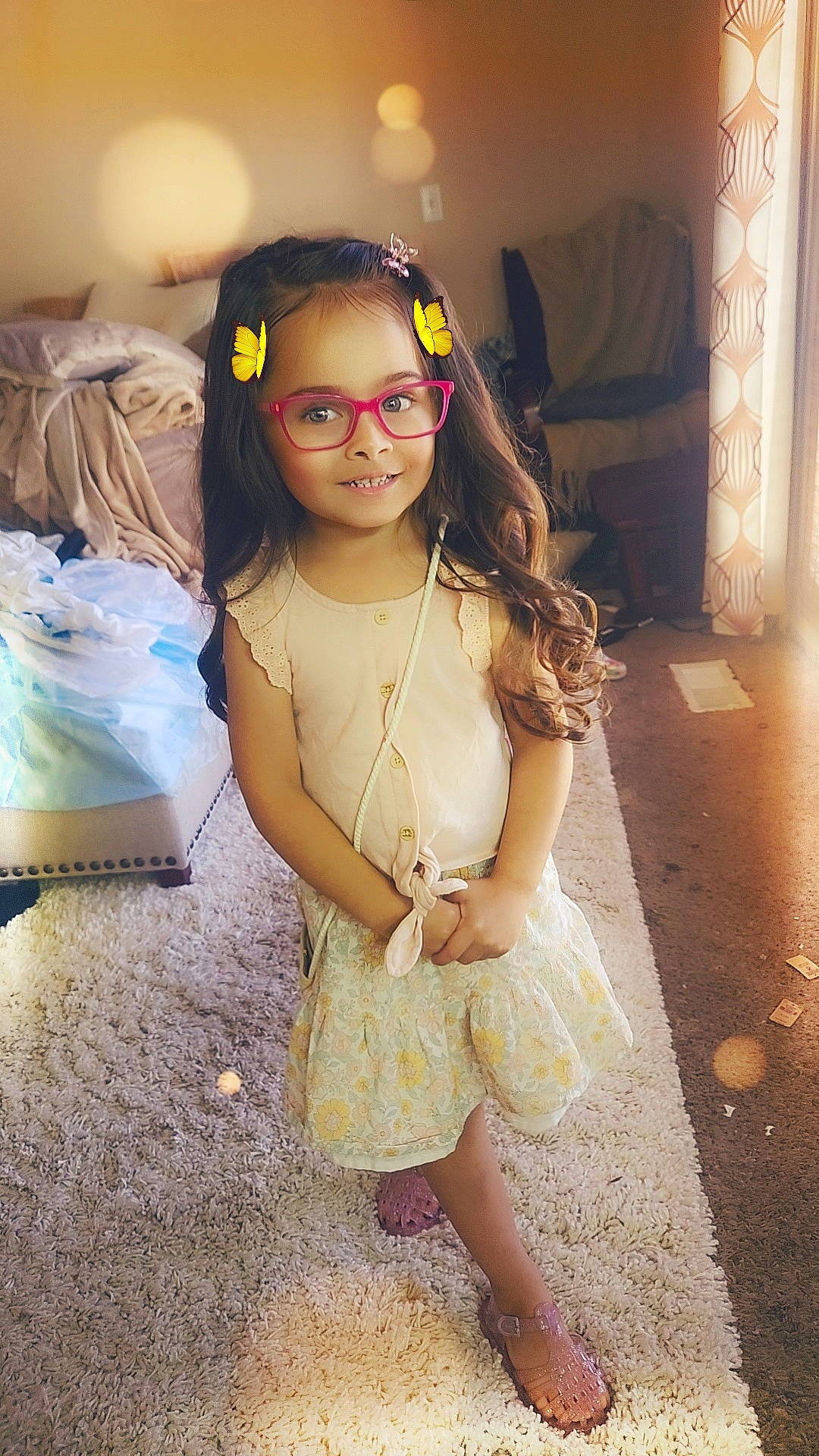 Charlize is registered to the contest to win money with this photo: cool, day_dress, eye, eyewear, fashion_design, fawn, flash_photography, flooring, happy, head, headpiece, iris, jewellery, joy, long_hair, person, shoulder, skin, smile, toddler