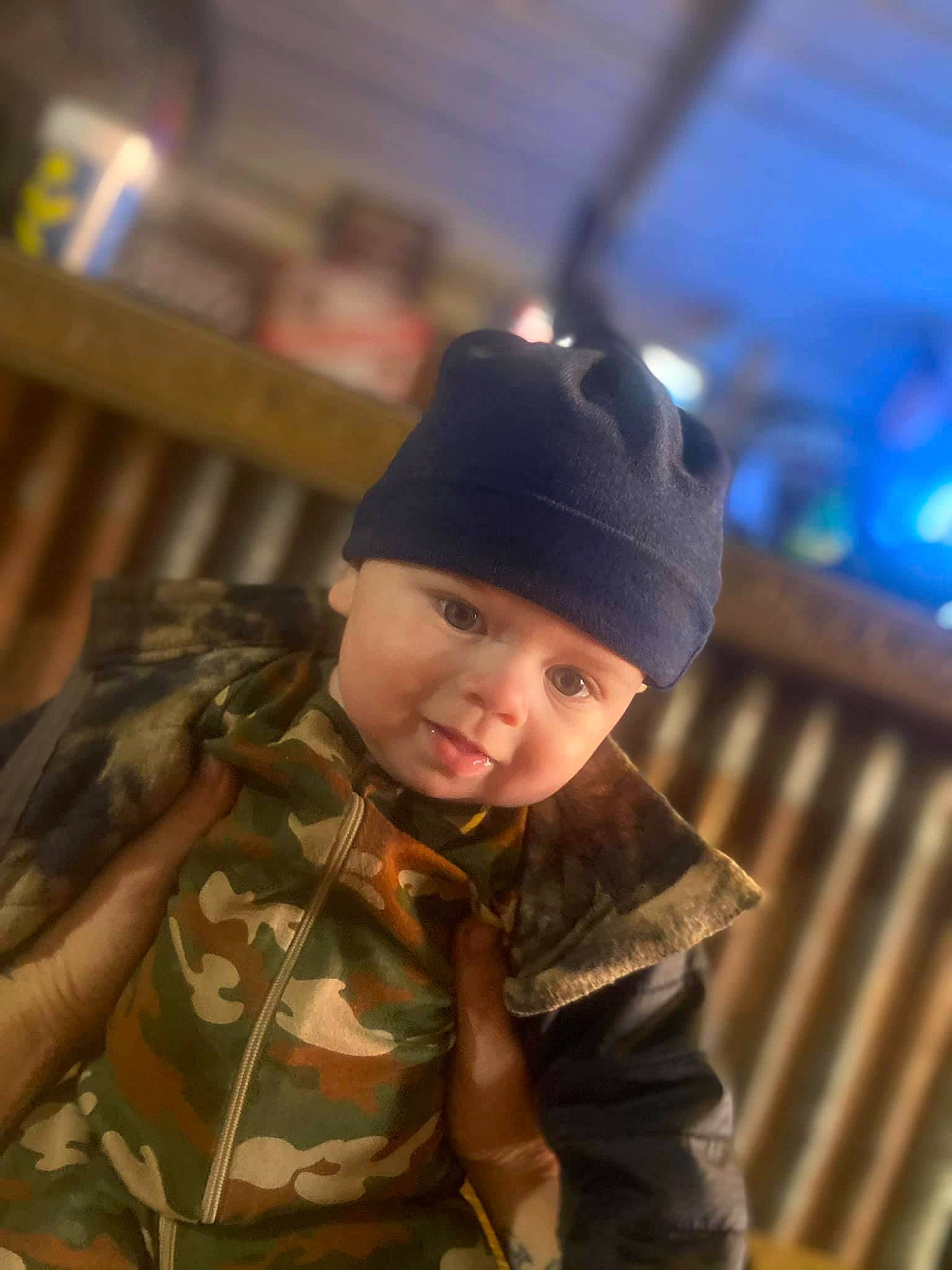 Houston joined the competition — help win amazing prizes! baby, baseball_cap, beanie, camouflage, cap, child, flooring, fun, headwear, marines, military, military_camouflage, military_uniform, pattern, person, personal_protective_equipment, room, sitting, sleeve, soldier