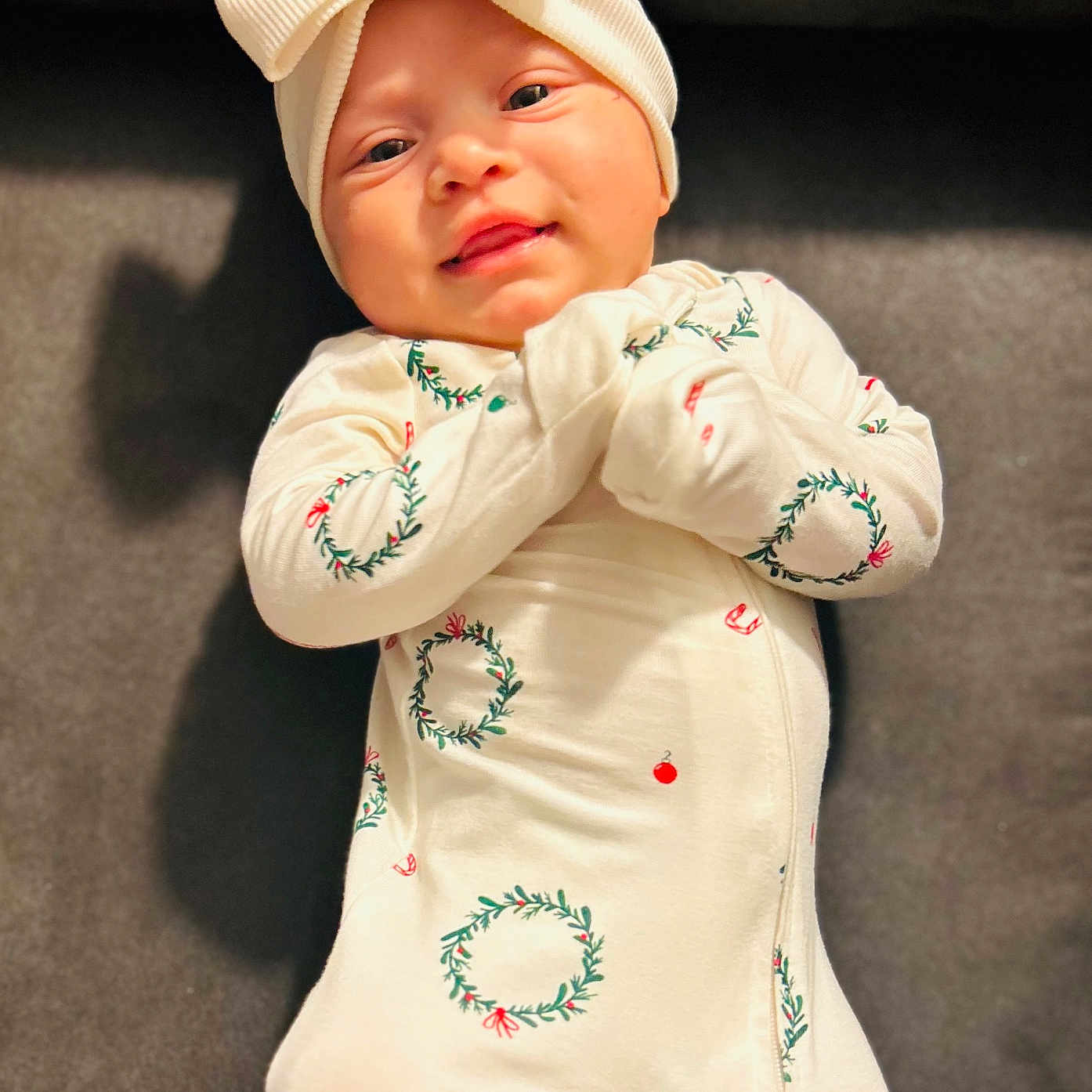 Aurora joined the competition — help win amazing prizes! baby, bonnet, cap, clothing, coat, dress, face, formalwear, glove, happy, hat, head, newborn, pajamas, person, photography, portrait, sleeve, smile, suit