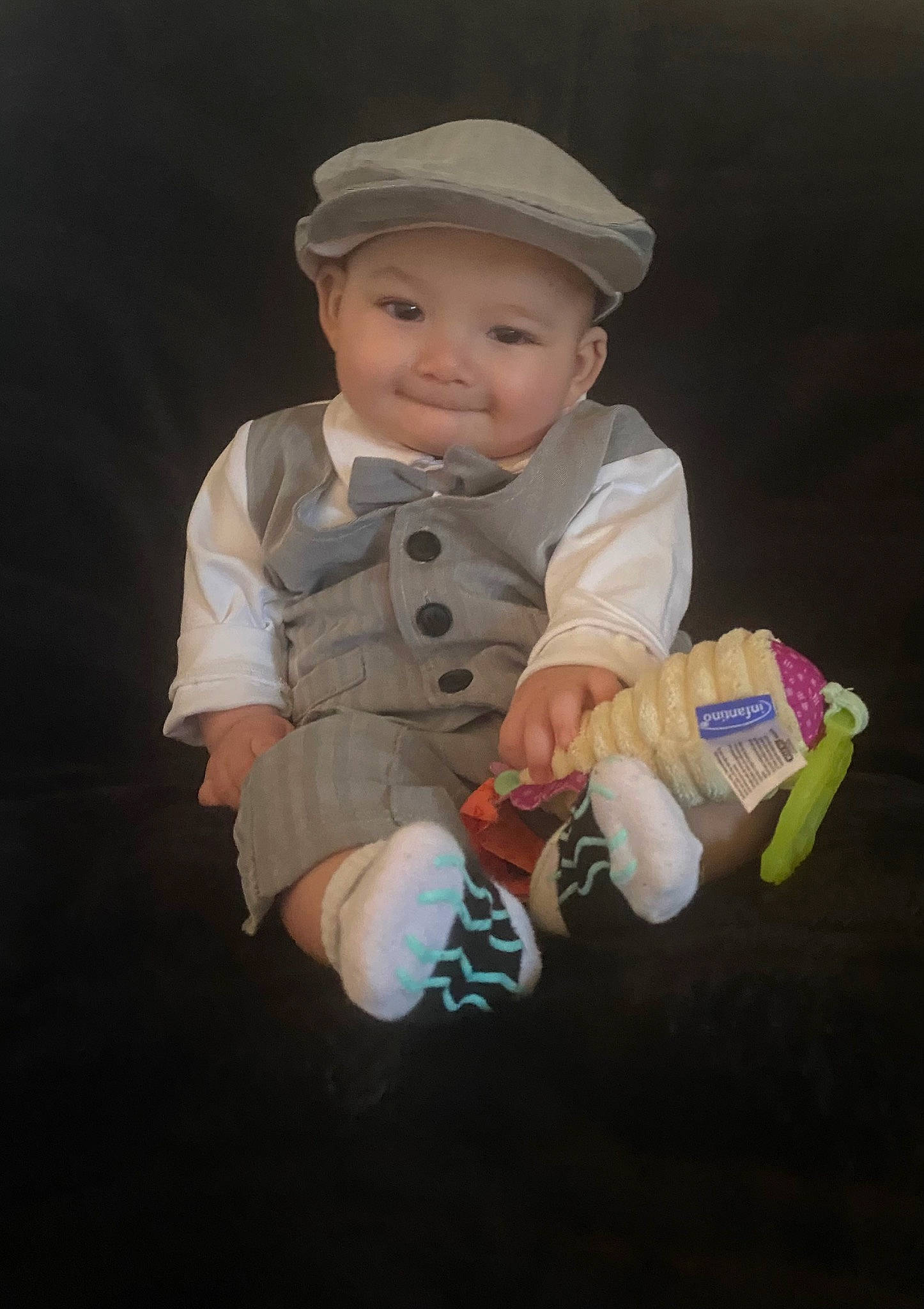 Anders joined the competition — help win amazing prizes! baby, baby_toddler_clothing, baseball_cap, cap, cheek, child, finger, flash_photography, fun, gesture, hand, happy, hat, headwear, joy, person, personal_protective_equipment, sitting, sleeve, smile