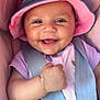 Noah a rejoint le concours — aidez-le/la à gagner de superbes lots ! baby, smiling, hat, bucket_hat, car_seat, blue_straps, toy, bracelet, cute, happy, infant, child, face, clothing, closeup, person, pink, seat, playful, cheerful