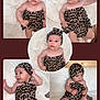baby, infant, leopard_print, headband, blanket, collage, cute, portrait, smile, child, clothing, pattern, fabric, soft, sitting, lying_down, photo_collage, baby_girl, headwear, baby_outfit