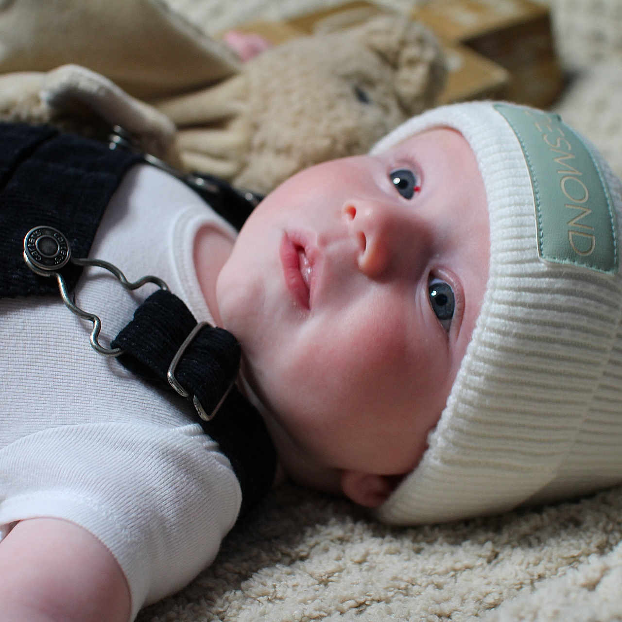 Desmond is registered to the contest to win money with this photo: baby, beanie, bodypart, bonnet, cap, clothing, face, finger, hand, hat, head, hood, knitwear, newborn, pants, person, photography, portrait, sweater, sweatshirt