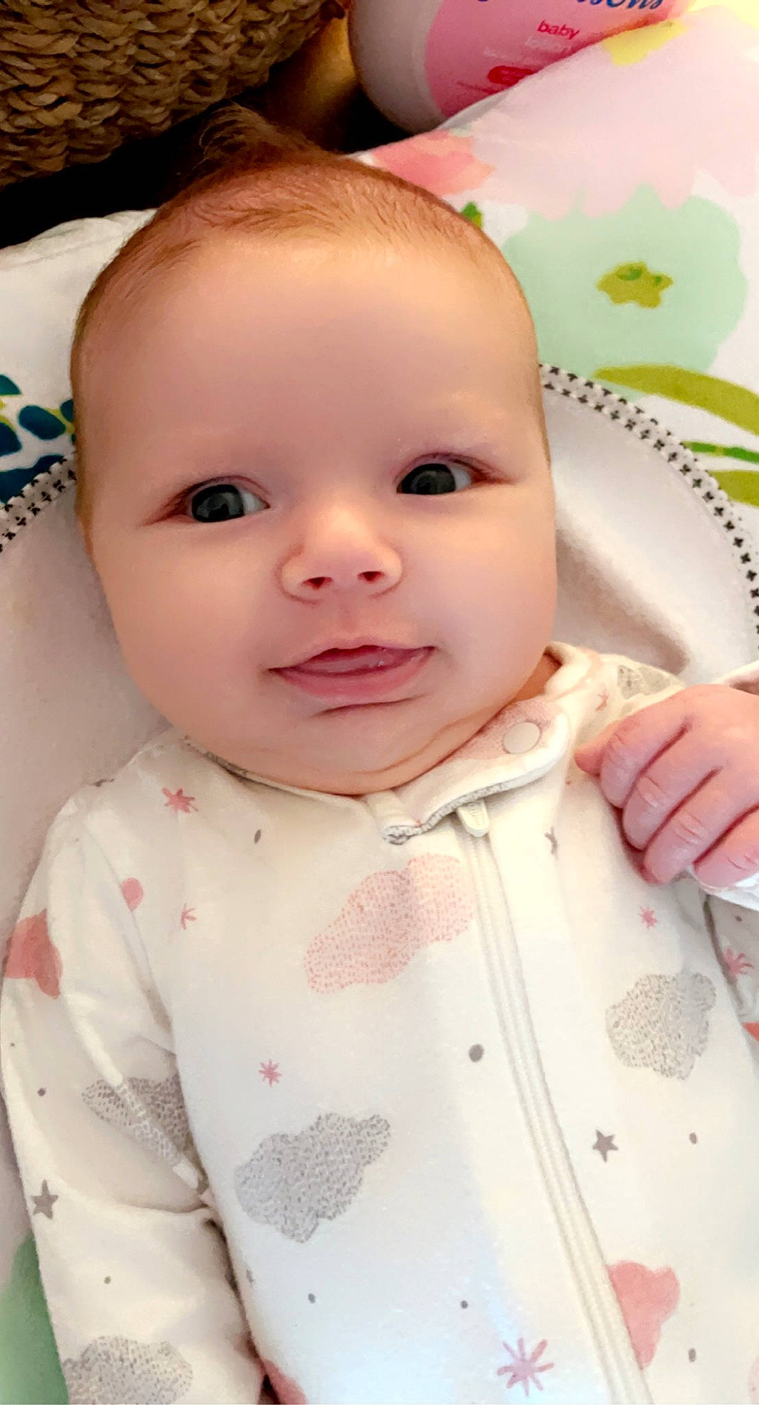 Laura is registered to the contest to win money with this photo: baby, baby_toddler_clothing, bib, cheek, child, chin, collar, dress, eyebrow, eyelash, happy, iris, lip, nose, person, pink, skin, sleeve, smile, toddler