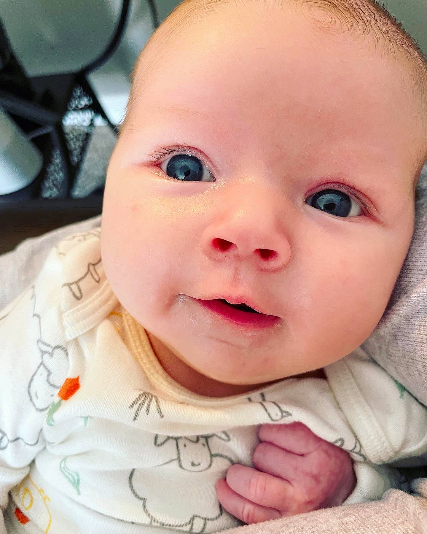 Laura is registered to the contest to win money with this photo: baby, baby_toddler_clothing, cheek, chin, ear, eye, eyebrow, eyelash, happy, iris, lip, mouth, neck, nose, person, pink, skin, sleeve, smile, toddler