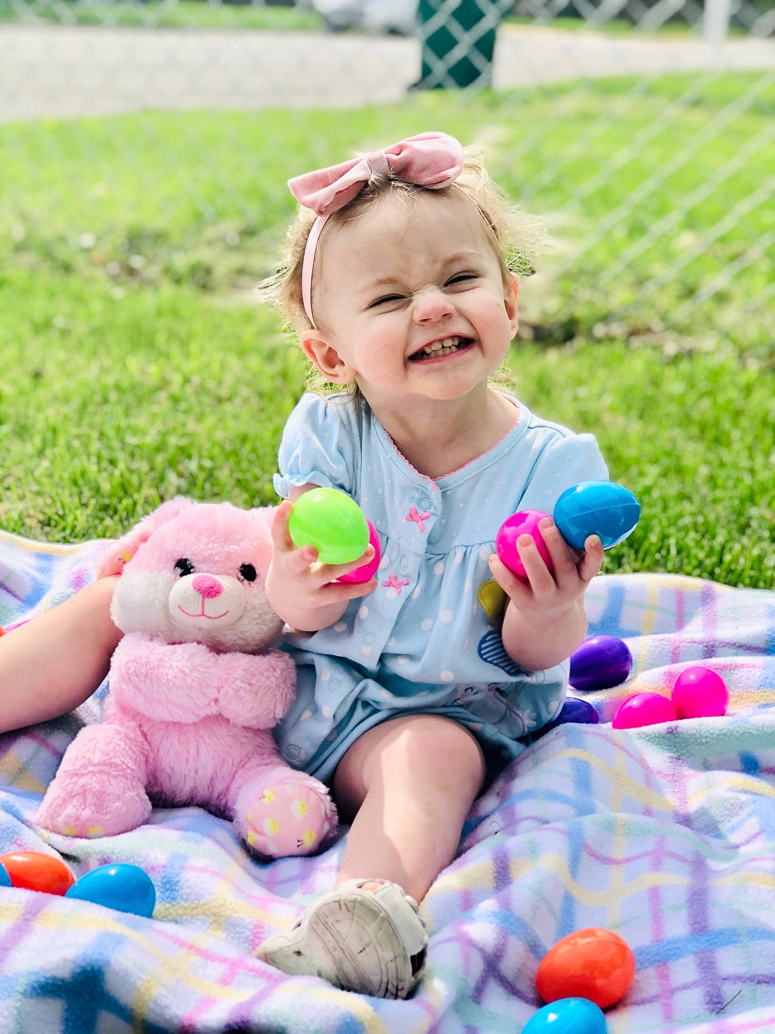 Emelia joined the competition — help win amazing prizes! baby, baby_playing_with_toys, child, fun, grass, happy, joy, leisure, person, play, playing_with_kids, recreation, smile, stuffed_toy, toddler, toy