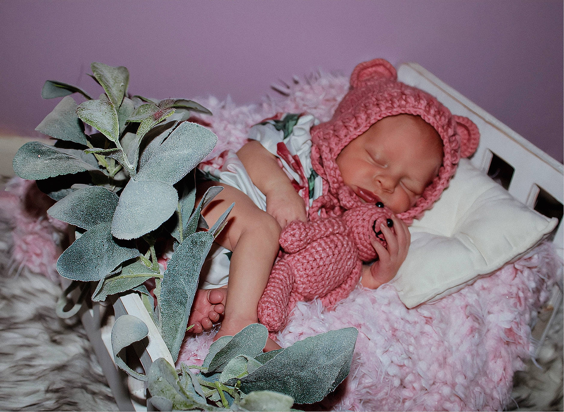 Emma joined the competition — help win amazing prizes! baby, baby_sleeping, baby_toddler_clothing, bedtime, child, comfort, eye, fashion_accessory, fur, grass, hat, linens, nap, pattern, person, pink, portrait_photography, room, sitting, skin