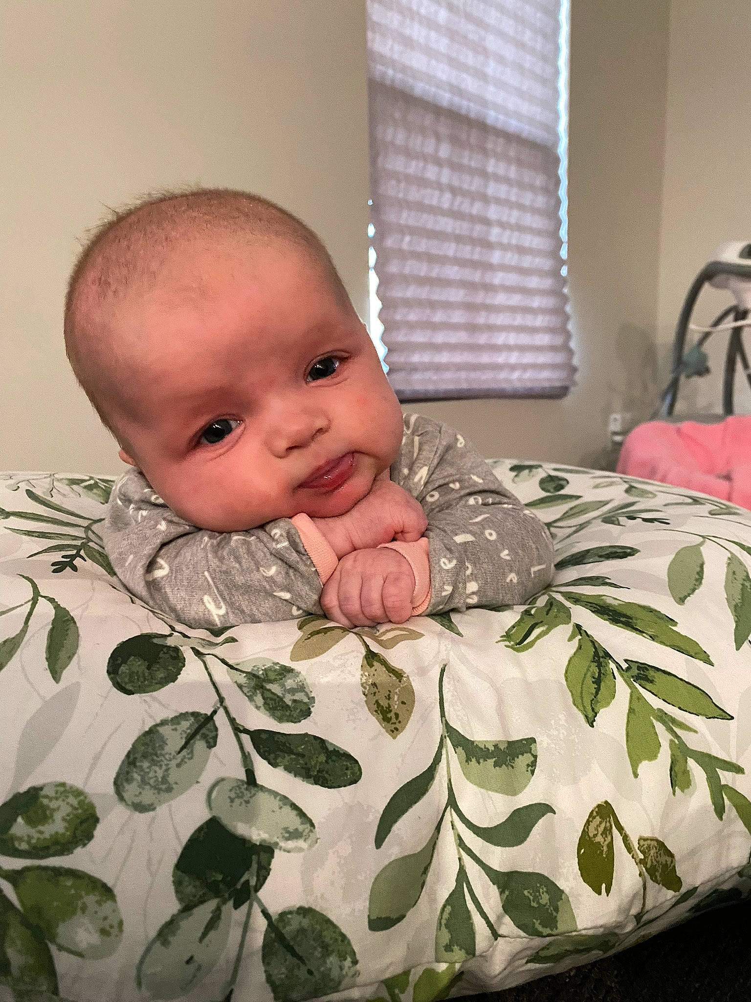 Scarlett joined the competition — help win amazing prizes! baby, baby_products, baby_toddler_clothing, bedding, child, comfort, curtain, flooring, hardwood, home_accessories, linens, pattern, person, room, sitting, toddler, window, window_blind, window_covering, window_treatment