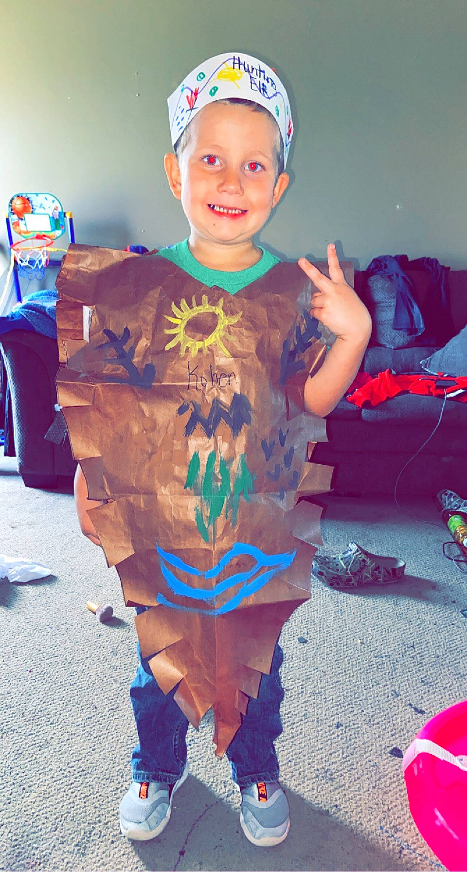 Kohen is registered to the contest to win money with this photo: baseball_cap, blue, cap, child, cool, costume, electric_blue, event, facial_expression, fun, happy, headwear, joy, people, person, red, sleeve, smile, t_shirt, toddler