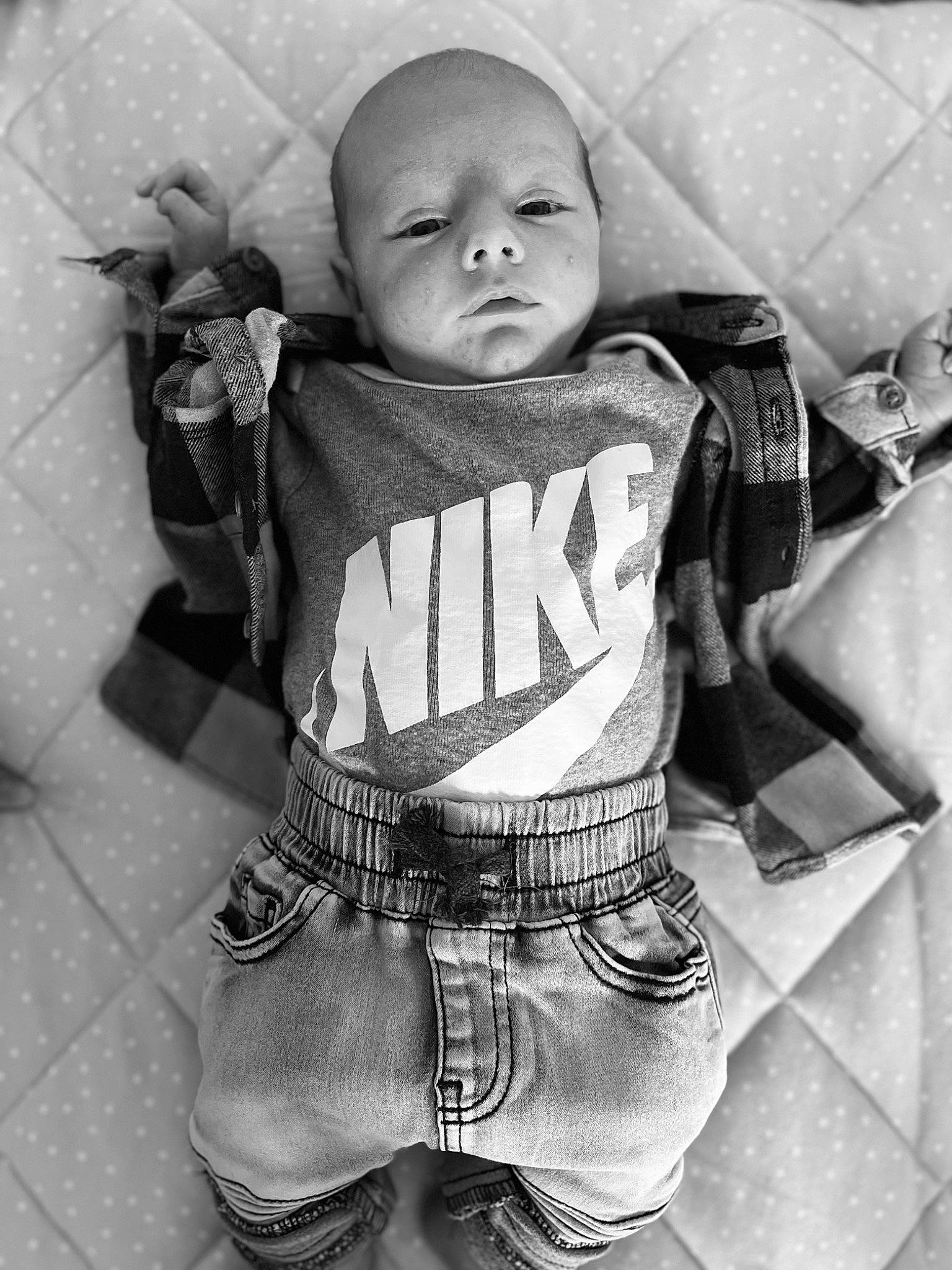 Jacob joined the competition — help win amazing prizes! baby, baby_products, baby_toddler_clothing, black_and_white, child, comfort, eye, face, happy, head, monochrome, monochrome_photography, pattern, person, sitting, sleeve, smile, style, t_shirt, textile