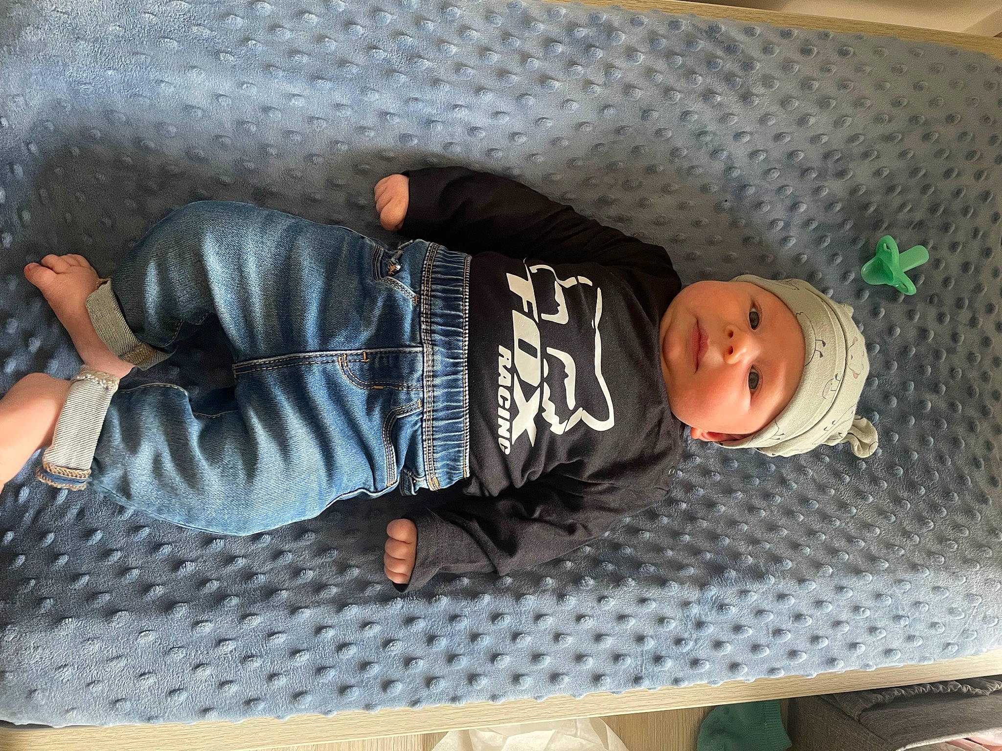 Jax joined the competition — help win amazing prizes! baby, baby_products, baby_toddler_clothing, child, comfort, couch, denim, flooring, foot, fun, headgear, headwear, human_leg, nap, person, sitting, sleeve, t_shirt, textile, thigh