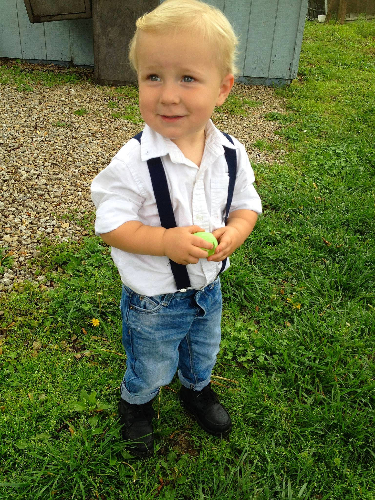 Karter is registered to the contest to win money with this photo: boy, child, day, fun, girl, grass, infant, joy, lawn, male, meadow, person, plant, play, product, skin, smile, standing, toddler, tree
