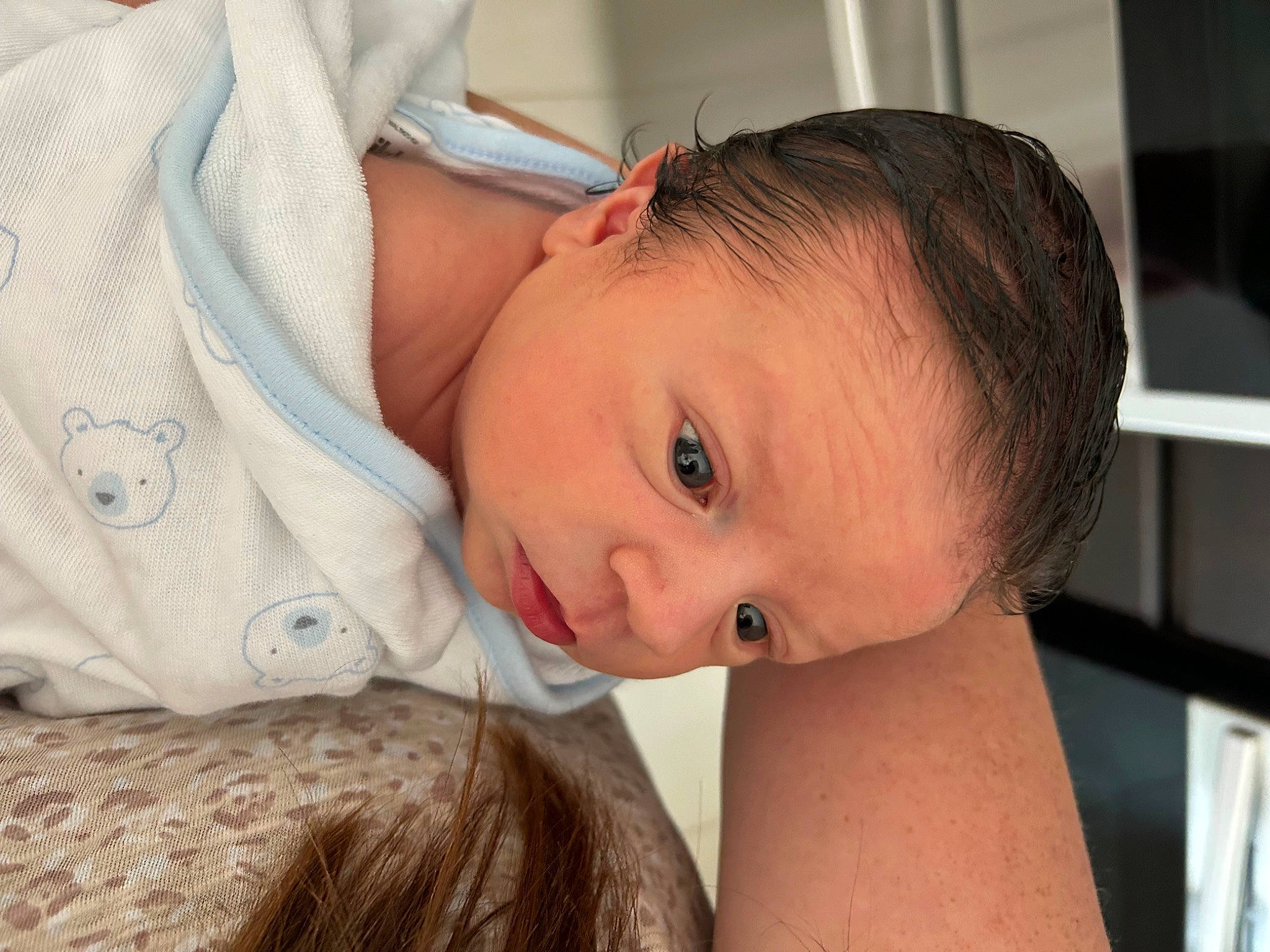 Barrett is registered to the contest to win money with this photo: baby, cheek, child, chin, close_up, comfort, eye, eyebrow, eyelash, happy, iris, joint, lip, mammal, mouth, neck, nose, person, shoulder, skin