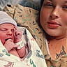 Jaxson joined the competition — help win amazing prizes! newborn, baby, mother, hospital, blanket, infant, person, face, portrait, skin, hospital_gown, tattoo, sleeping, newborn_baby, hand, lying_down, love, family, closeup, bed