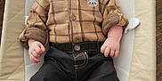 Zeke is registered to the contest to win money with this photo: adorable, baby, baby_seat, barefoot, bear_patch, casual_clothing, child, chubby_cheeks, cushion, cute, indoor, infant, pants, plaid_shirt, portrait, relaxed, small_feet, small_hands, wood_floor, young_child