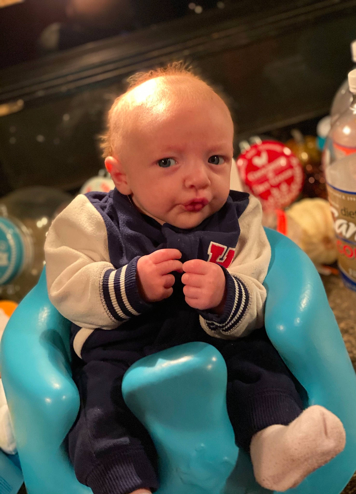 Jay is registered to the contest to win money with this photo: baby, baby_products, baby_toddler_clothing, cheek, child, eye, face, facial_expression, flash_photography, fun, hairstyle, happy, head, human_body, leisure, mammal, person, product, skin, thigh