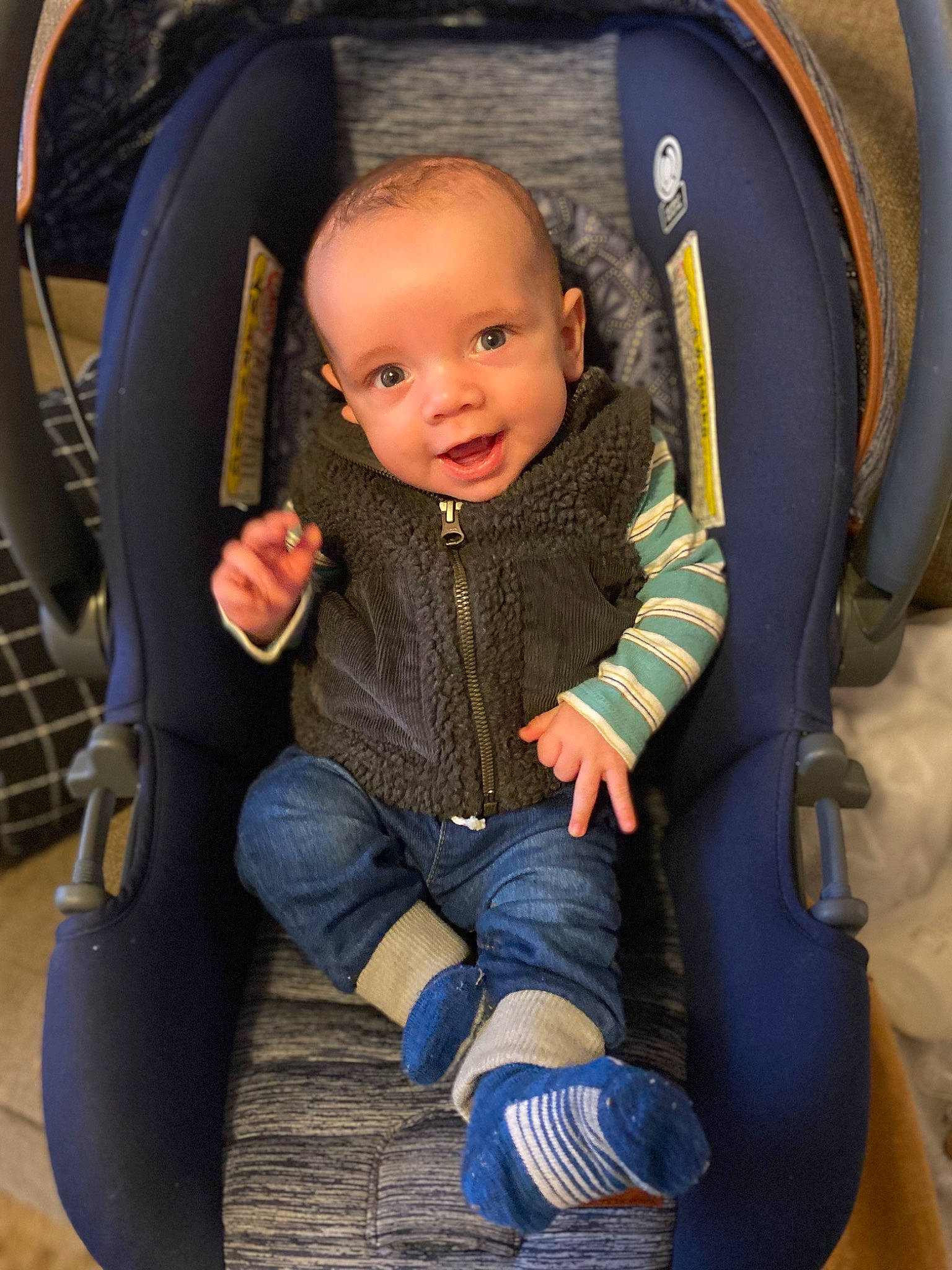 Emerson joined the competition — help win amazing prizes! auto_part, baby, baby_carriage, baby_products, baby_toddler_clothing, car_seat, chair, cheek, child, comfort, electric_blue, fun, jeans, leg, leisure, person, sitting, smile, toddler, vacation