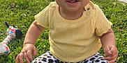 Aurora is registered to the contest to win money with this photo: baby, child, cute, daylight, grass, greenery, happy, infant, outdoor, playful, polka_dot_pants, sidewalk, sitting, smiling, socks, sunlight, toy, vehicle, wheel, yellow_shirt