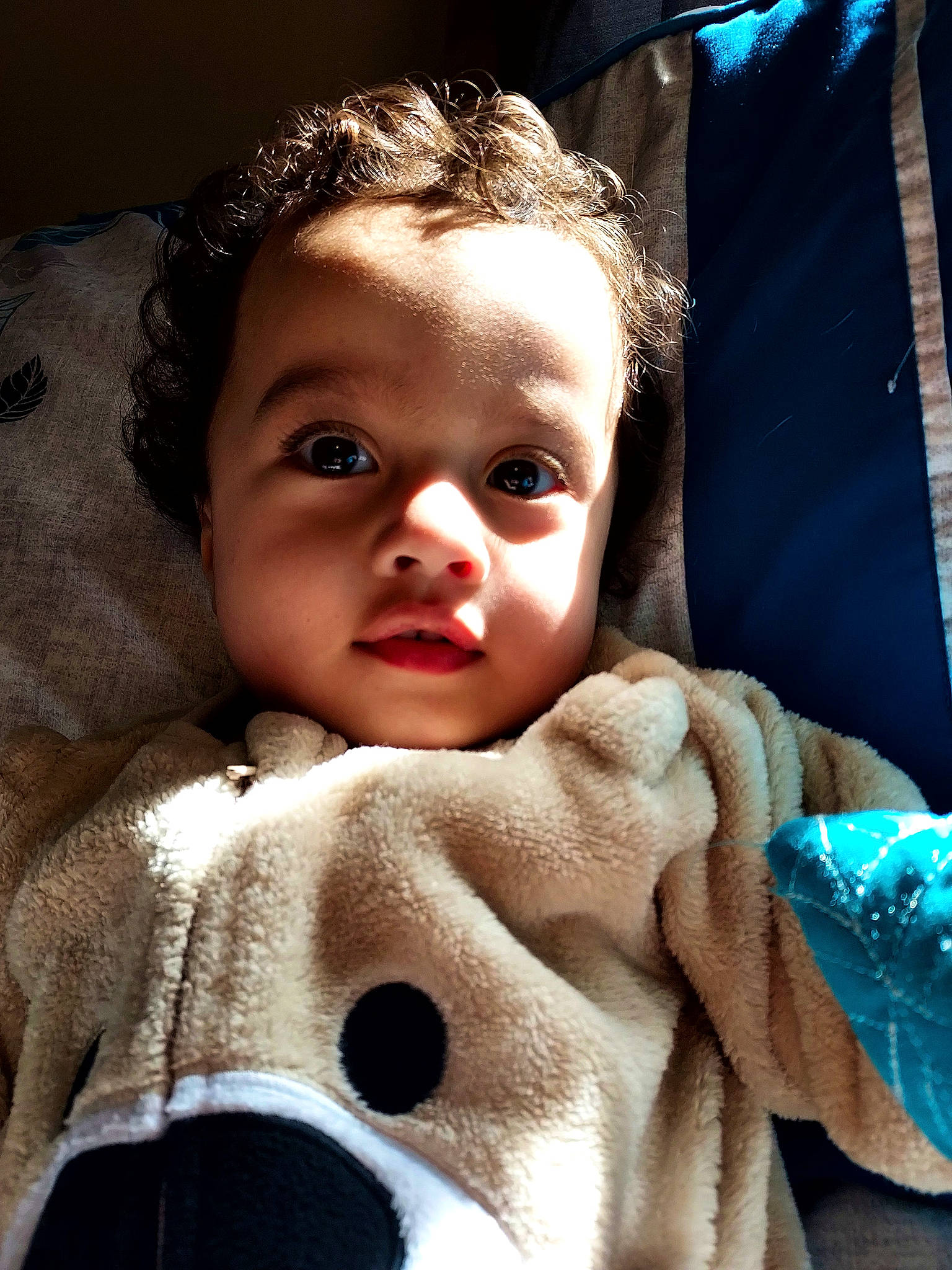 Logan is registered to the contest to win money with this photo: baby, blue, cheek, child, chin, cool, ear, eye, eyebrow, eyelash, flash_photography, gesture, happy, iris, lip, mouth, nose, person, skin, sleeve