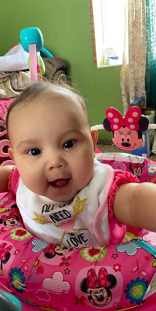 Itzel is registered to the contest to win money with this photo: baby, baby_toddler_clothing, cheek, child, ear, face, head, lip, person, pink, skin, smile, toddler