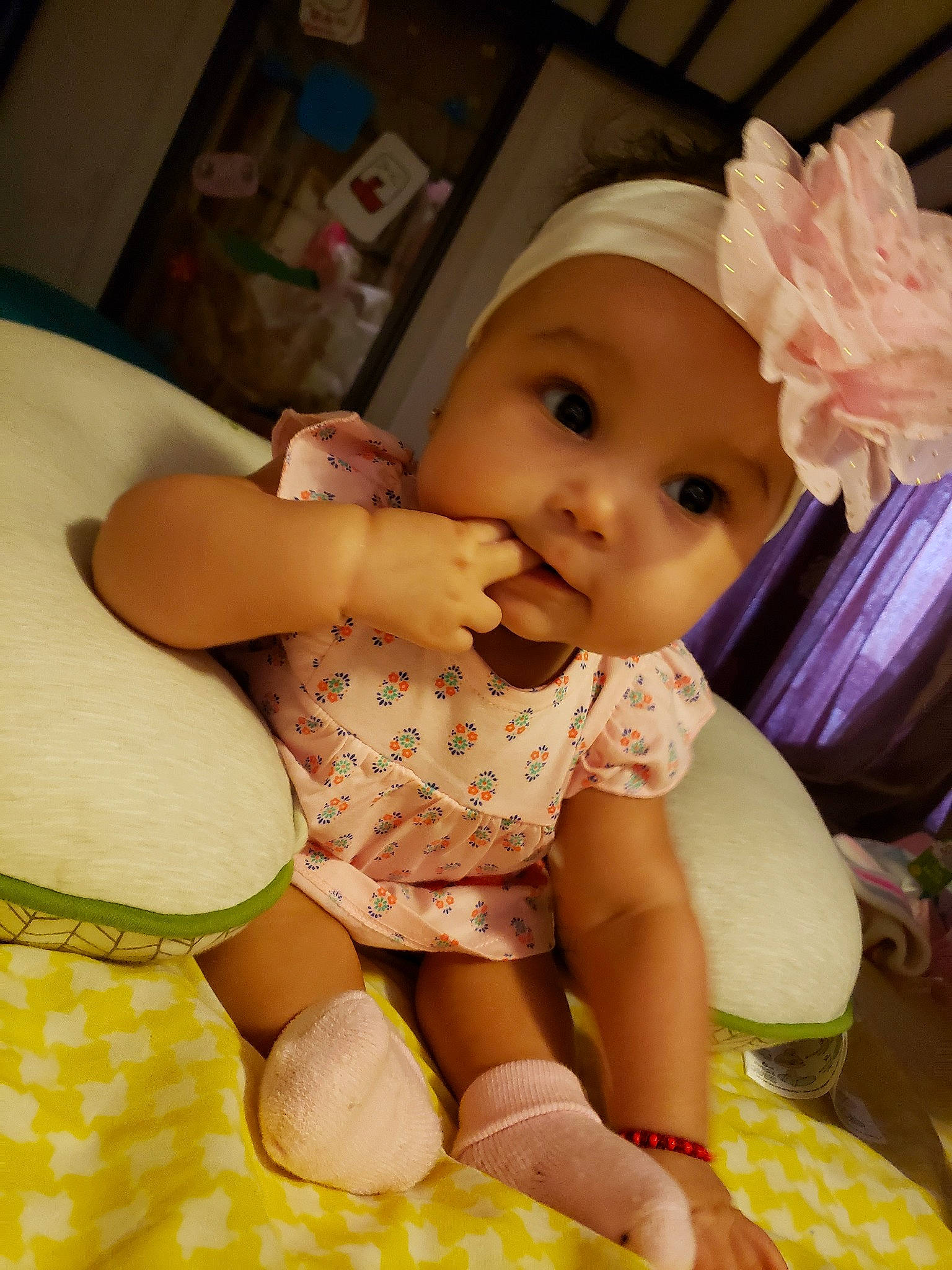 Itzel joined the competition — help win amazing prizes! baby, baby_products, baby_toddler_clothing, cheek, child, eye, headwear, person, pink, product, skin, toddler, yellow