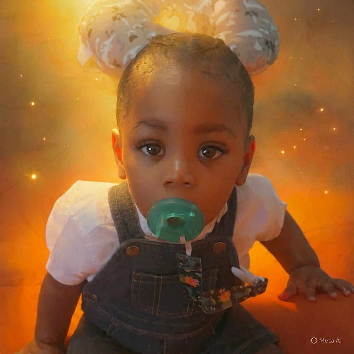 Damian joined the competition — help win amazing prizes! baby, child, crawling, curious, cute, denim_overalls, expression, eyes, face, glowing_background, hands, head, indoors, pacifier, portrait, skin, soft_light, toddler, warm_lighting, white_shirt
