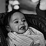Alessio a rejoint le concours — aidez-le/la à gagner de superbes lots ! baby, child, infant, blanket, smile, face, portrait, happy, wrapped, clothing, hand, cute, indoors, young, person, cozy, expression, black_and_white, closeup, seat
