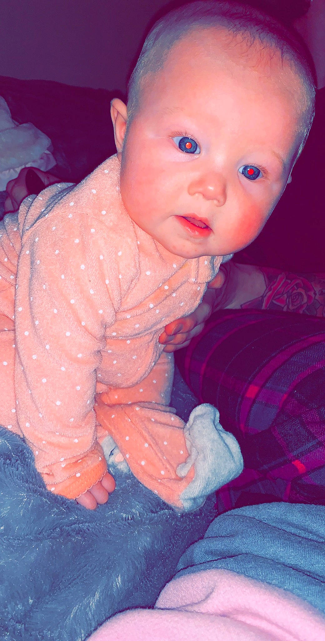 Mckinley is registered to the contest to win money with this photo: baby, cheek, child, eye, face, forehead, head, iris, lip, mouth, nose, person, pink, skin, smile, toddler